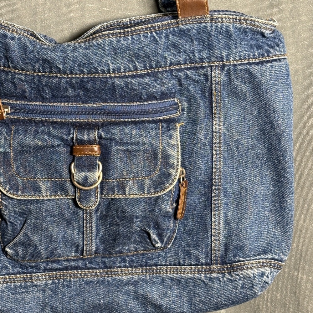 Vtg Denim Jean Shoulder Bag Purse Penny Lane 70s Style Cargo Medium Wash Blue - Picture 12 of 12